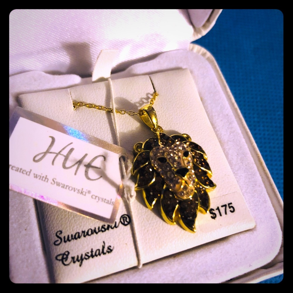 Swarovski crystal Gold Lion pendant and chain